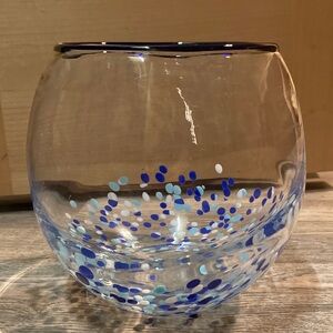 Blue Confetti Handblown Glass Bowl/Vase